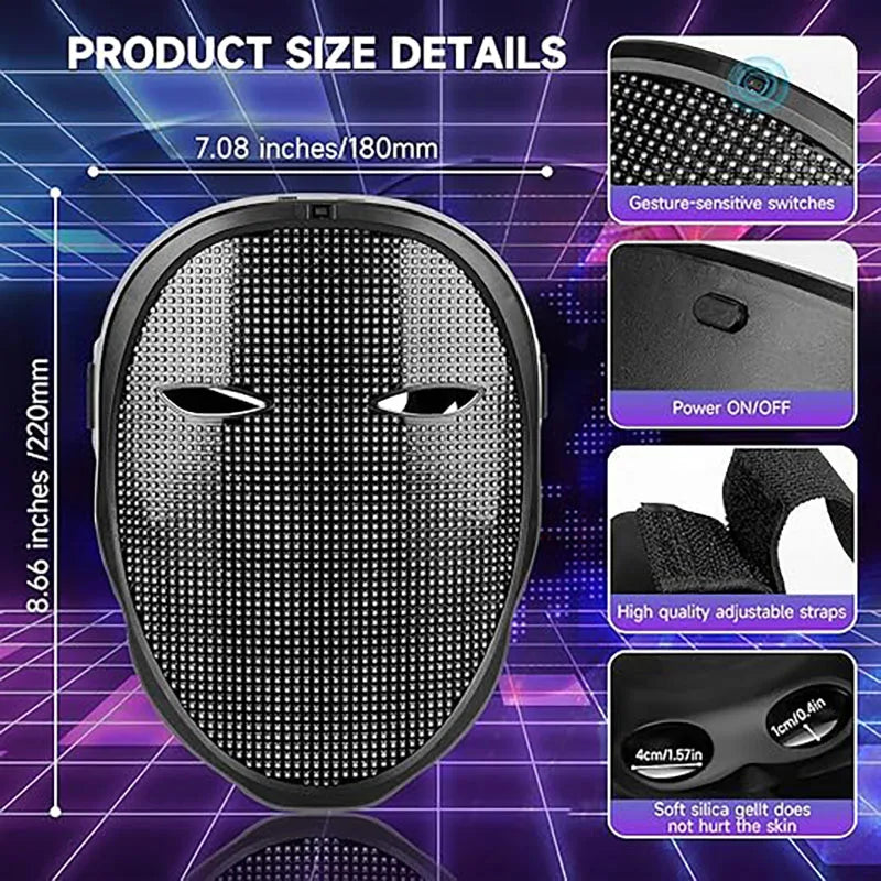 LED Mask with Bluetooth App Control Programmable